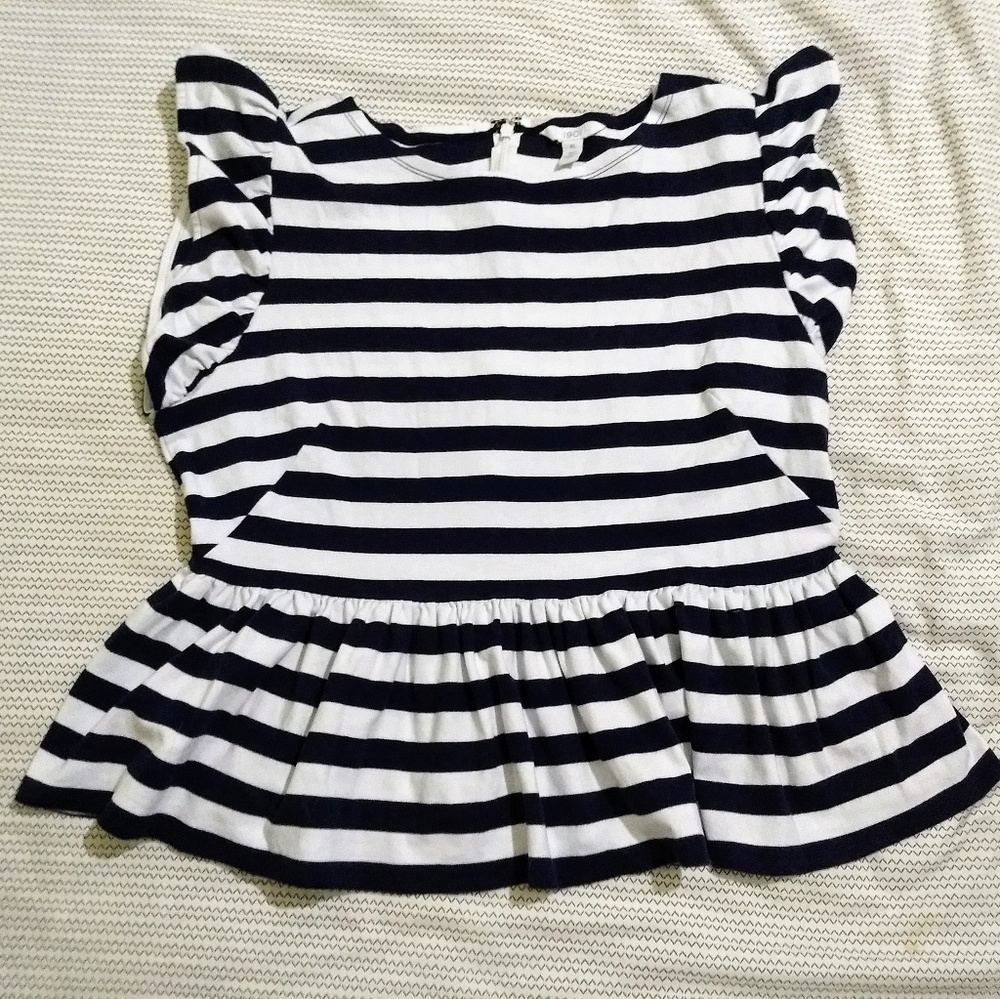1901 navy white stripe flutter sleeve peplum top